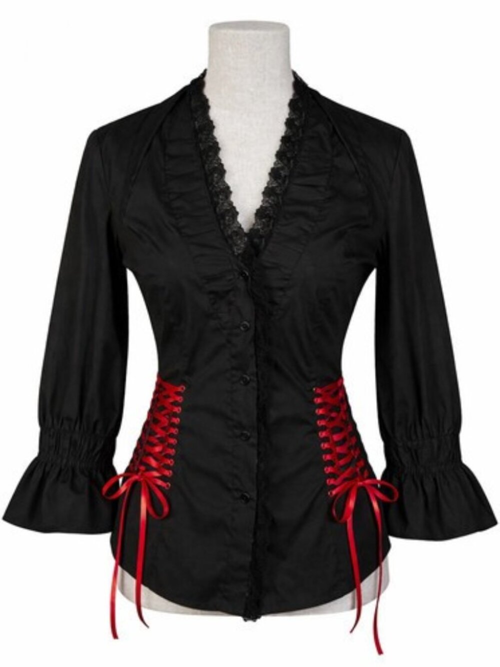 Goth red ribbon corset lace button up Scully Victorian Style Western Top NWOT